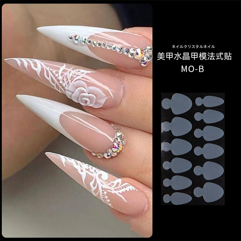 Silicone nail extension film 12 pieces of nail mold French stickers manicure crystal nail film mold piece no frosting no paper support extension glue 