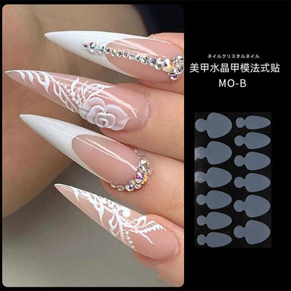 Silicone nail extension film 12 pieces of nail mold French stickers manicure crystal nail film mold piece no frosting no paper support extension glue 