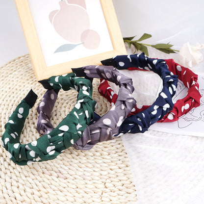 Wave dot headband cream gloss satin pleated ins headband female Korean version of hair accessories fabric hair pressing simple hair cave