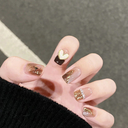 Internet celebrity hot-selling handmade wearable nails wholesale French short nail art patches nude color broken diamond finished nail pieces jelly glue