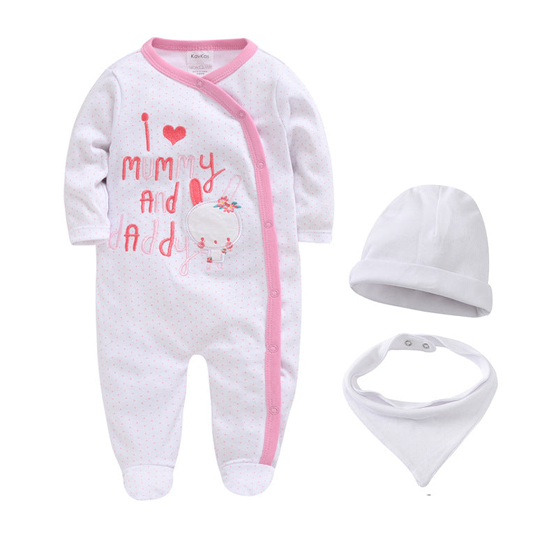 European and American jumpsuit 3-piece set pure cotton foot-wrapped newborn clothes long-sleeved pajamas children's clothing crawling clothes factory Amazon