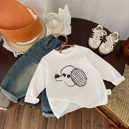 Children's T-shirt Bangcheng 2024 Spring New Children's Clothing Cartoon Dog Long Sleeve Boys and Girls Simple Drawing Top G0048