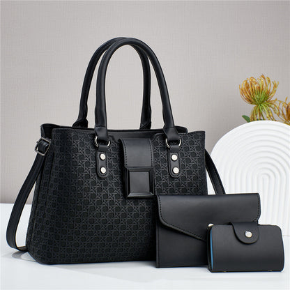 Bags for women 2024 autumn and winter new trend women's bags woven pattern mother-and-child bag three-piece set crossbody shoulder handbag 