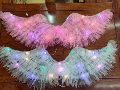 LED light source luminous feather wings angel wings adult children fairy performance props princess flower girl dress up