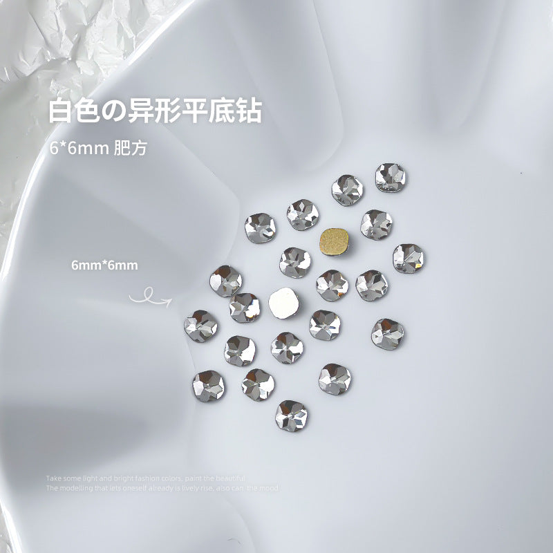 Nail jewelry flat bottom special shaped diamonds large and small mini water drop love square diamonds transparent diamonds white crystal wholesale