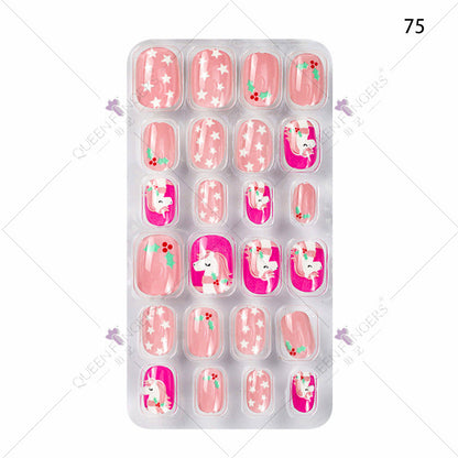 Manicure children's finished nail pieces 24 pieces of adhesive Christmas cartoon bagged wearable color nail pieces nail stickers