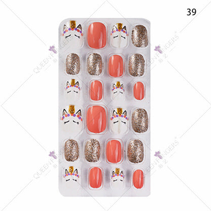 Zhifei manicure 24 ដុំក្នុងបន្ទះ បំណះក្រចកដែលអាចពាក់បាន ក្រចកសិប្បនិម្មិត បំណះកុមារ សិល្បៈក្រចក 