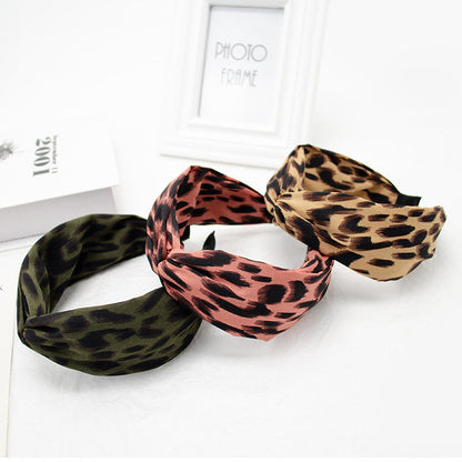 Amazon new style headband women European and American cross knot head buckle leopard spot retro headband hair cave women wholesale