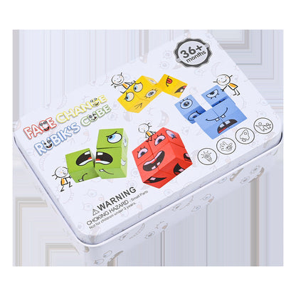 Children's face changing Rubik's Cube building blocks wooden educational toys wholesale parent-child smiley wooden desktop game expression Rubik's Cube