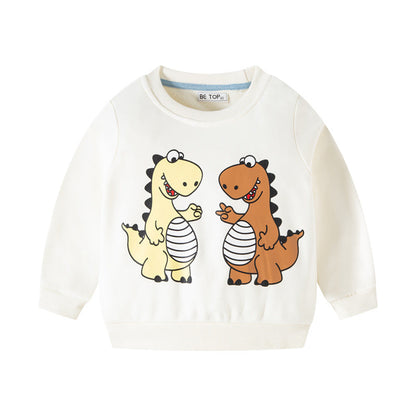 2024 children's clothing autumn children's new wholesale dinosaur cartoon sweatshirt boys and girls pure cotton tops one piece consignment