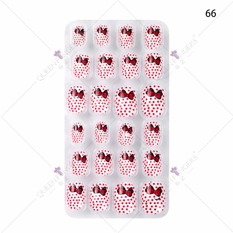 Manicure children's finished nail pieces 24 pieces of adhesive Christmas cartoon bagged wearable color nail pieces nail stickers