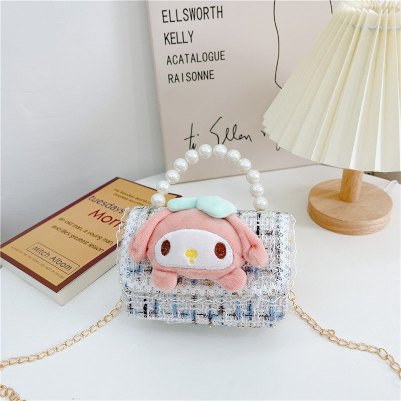 Cute children's small square bag fashionable pearl handbag trendy versatile chain crossbody bag girl's coin shoulder bag