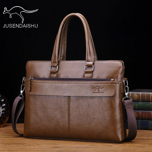 Jusen Kangaroo Men's Bag Horizontal Portable Business Briefcase Shoulder Bag Crossbody Bag ការដឹកជញ្ជូនកាបូបបុរស 