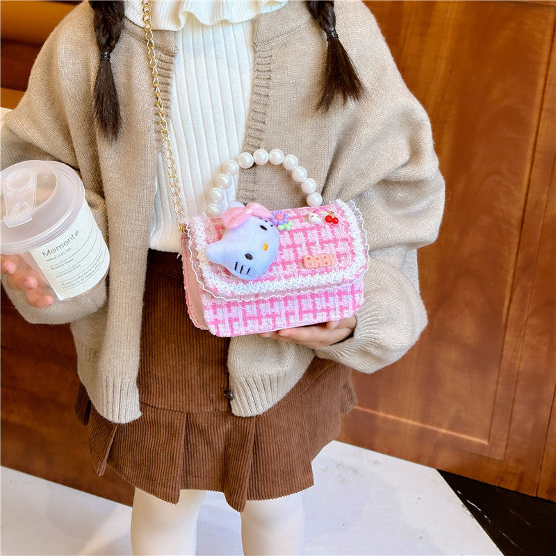 Cartoon cute children's handbag fashionable contrast color girl chain shoulder bag fashionable doll crossbody bag small square bag