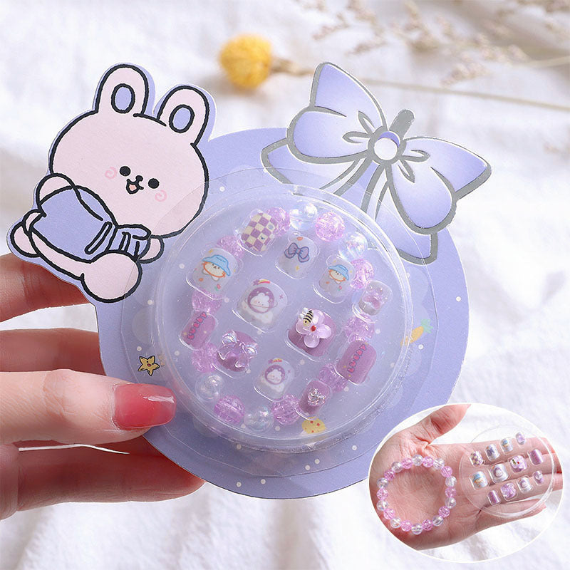 Children's wearable nails new Internet celebrity cute nail stickers nail pieces wearable short adhesive nail stickers set