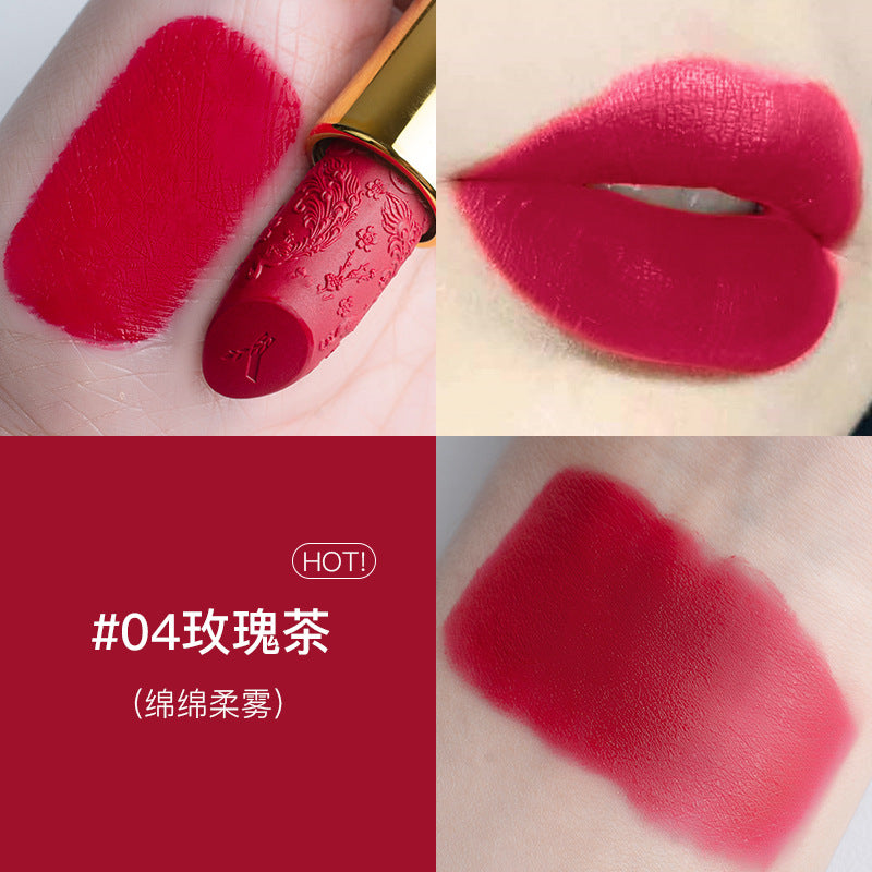 Douyin carved lipstick Chinese style semi-matte lipstick long-lasting moisturizing plain cinnamon milk tea for girlfriend