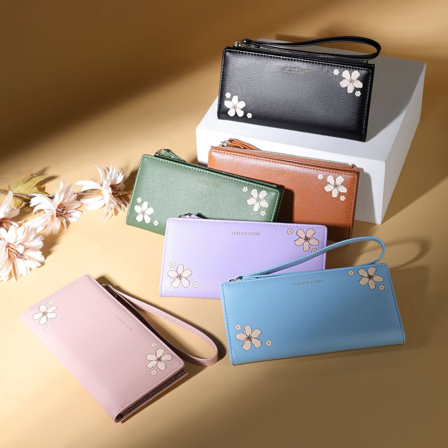 forever young ladies long wallet two-fold zipper printed wallet multi-function cross-border pu clutch 