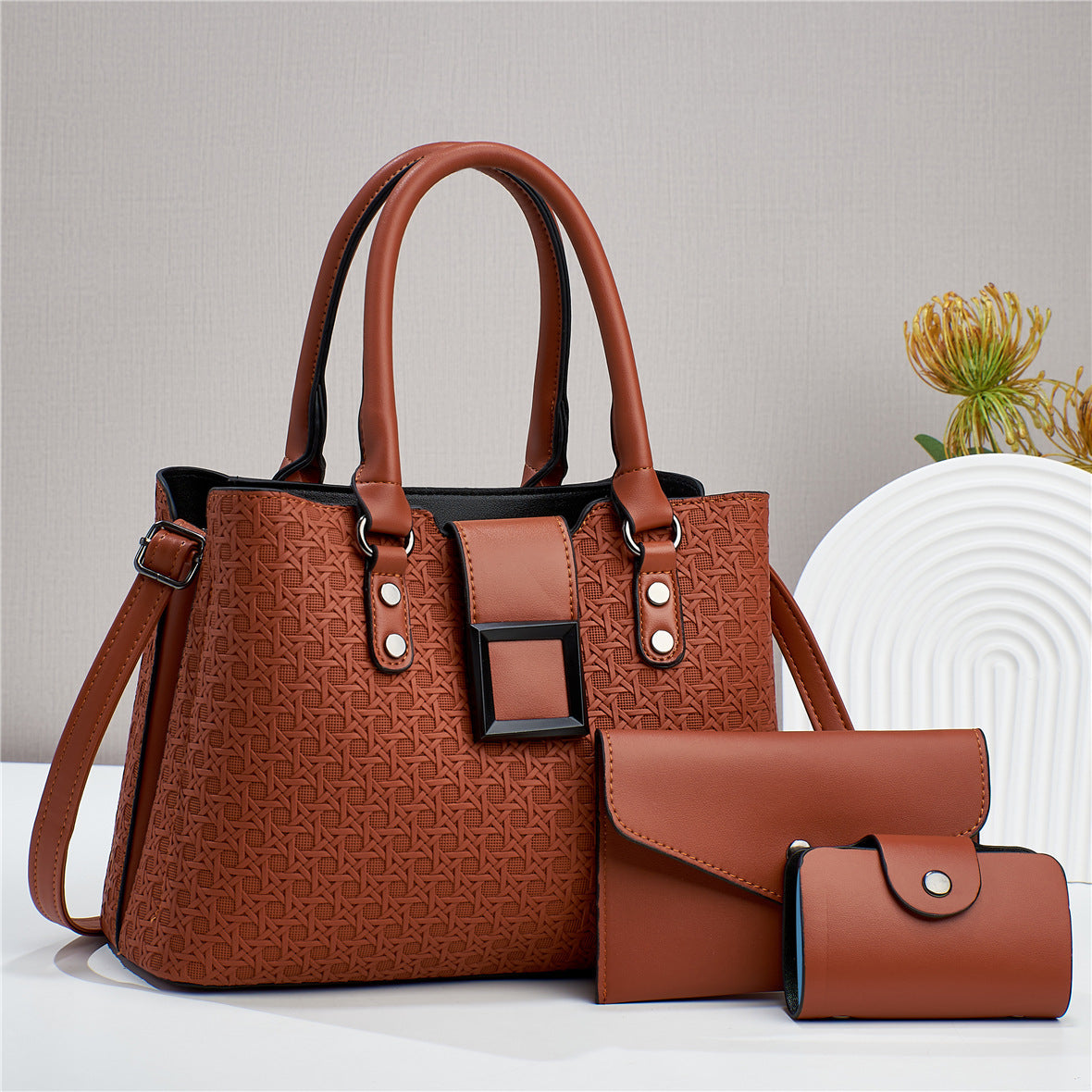 Bags for women 2024 autumn and winter new trend women's bags woven pattern mother-and-child bag three-piece set crossbody shoulder handbag 