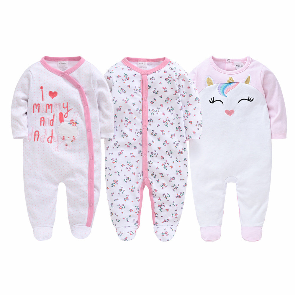 Crawling clothes pure cotton baby jumpsuit 3-piece set baby romper toddler foot-covered long-sleeved newborn pajamas cross-border wholesale