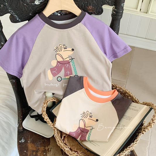 Children's T-shirt Bangcheng 2024 summer boys cartoon raglan short-sleeved new children's clothing short T-shirt pure cotton top G0100