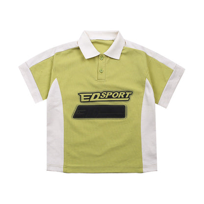 Amo Beibei children's breathable lapel short-sleeved T-shirt tops boys 2024 summer handsome contrast color letter POLO shirt