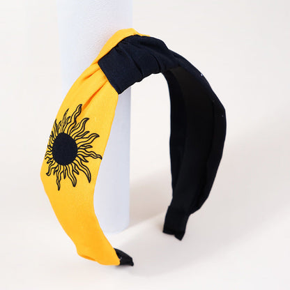 2021wish new style headband female European and American retro ethnic style knotted head buckle sunflower double color headband hair cave