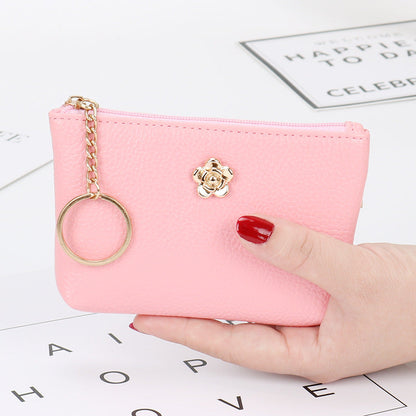 Genuine leather texture short coin purse ultra-thin women's card holder Korean style mini small wallet soft leather key bag zipper bag 