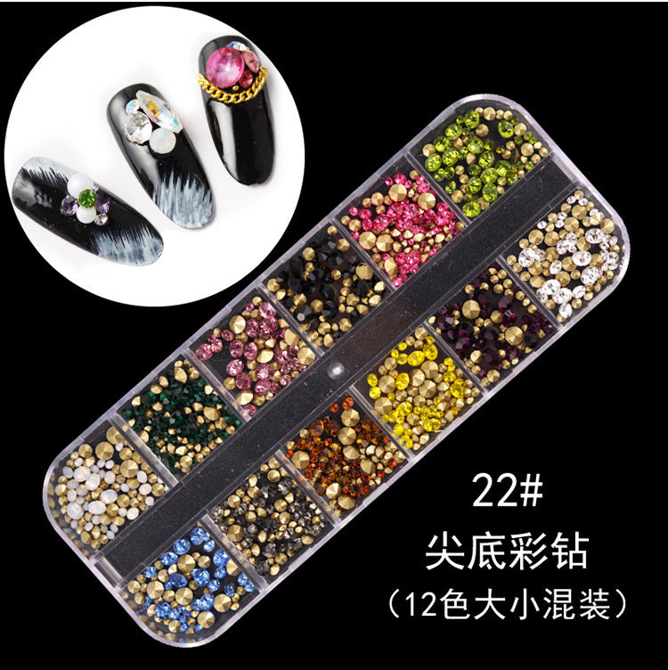 Nail accessories rhinestones flat bottom diamonds hollow rivet nail stickers diamond sequins colored diamonds flat bottom pearl shell pieces Japanese style