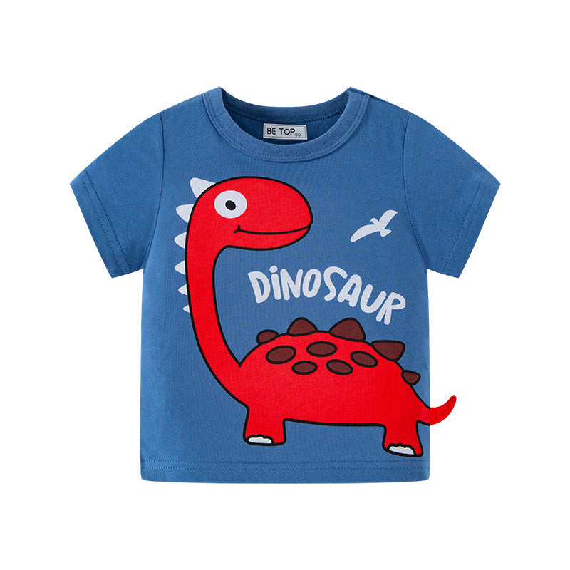 2024 new betop children's clothing children's T-shirt summer Korean version boy short-sleeved dinosaur cartoon top one sample