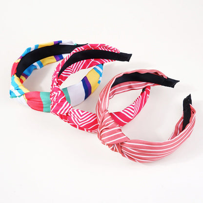 2024 new cross-border headband for women European and American Baroque ethnic style knotted head buckle striped color matching wide-brimmed headband