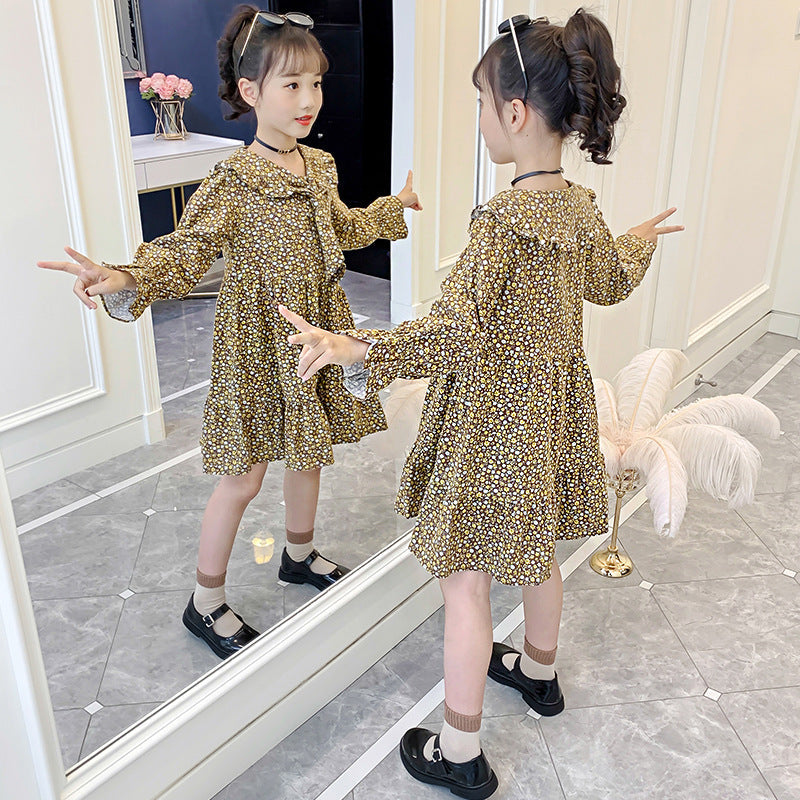 Girls Spring and Autumn Floral Dress 2024 New Children's Western Style Cotton Dress Spring Internet Celebrity Princess Dress Spring