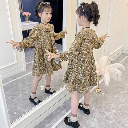 Girls Spring and Autumn Floral Dress 2024 New Children's Western Style Cotton Dress Spring Internet Celebrity Princess Dress Spring