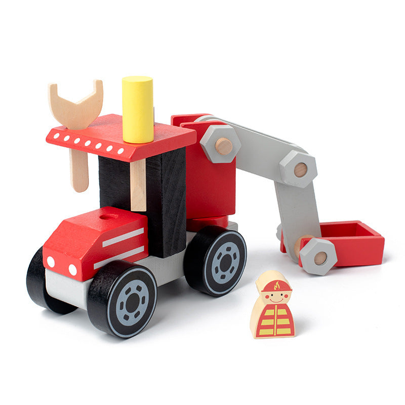 Children's wooden simulation assembly car bulldozer maintenance car fire truck educational early education kindergarten play house toys 