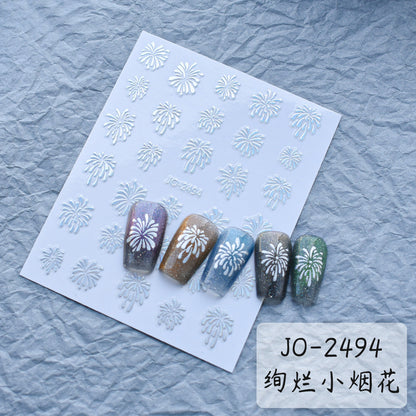 Nail stickers wholesale Internet celebrity colorful fireworks stickers three-dimensional with adhesive cat's eye laser nail decals decorations