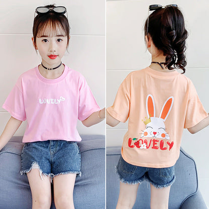 Girls short-sleeved T-shirt 2024 new summer cute cartoon printed cotton T-shirt fashion casual tops T-shirt