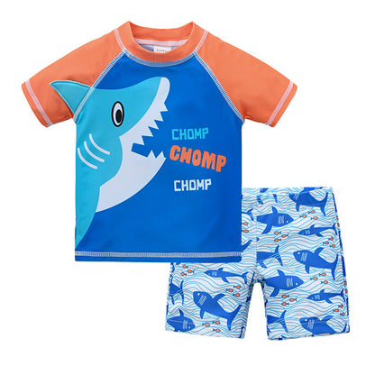 Children's swimsuit 1-8 years old big child split short-sleeved swimsuit boy swimming cap cartoon beach baby swimsuit swimming trunks 