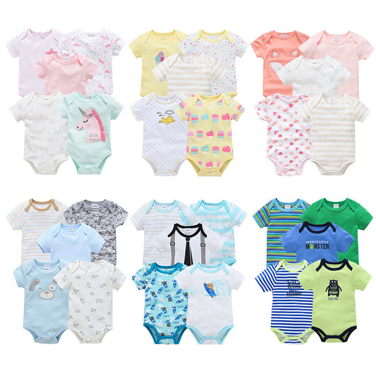 2024 new cotton newborn clothes 5-piece set baby clothes short-sleeved summer foreign trade children's clothing baby jumpsuit wholesale 