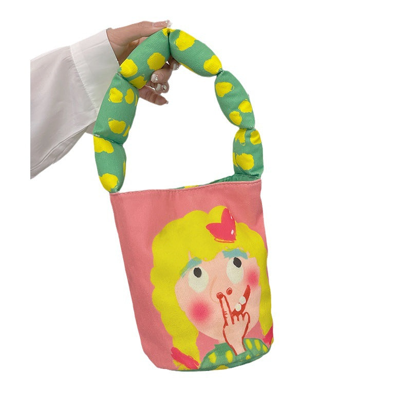 Funny shoulder bag for women, padded shoulder strap, underarm bag, bucket bag, hand-held printed cartoon graffiti, versatile bag