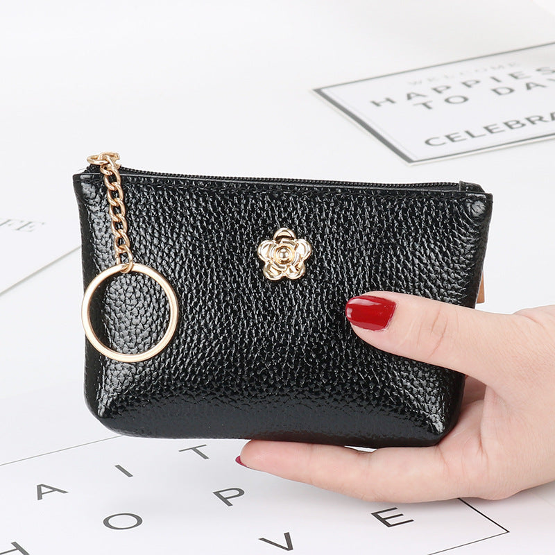 Genuine leather texture short coin purse ultra-thin women's card holder Korean style mini small wallet soft leather key bag zipper bag 