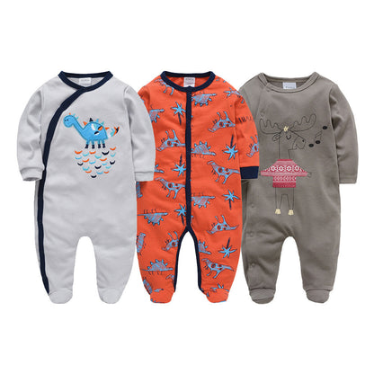 Crawling clothes pure cotton baby jumpsuit 3-piece set baby romper toddler foot-covered long-sleeved newborn pajamas cross-border wholesale