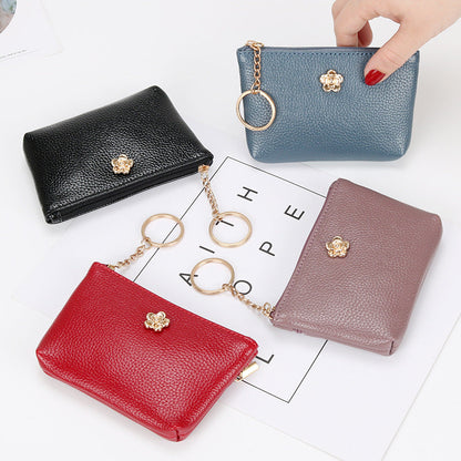 Genuine leather texture short coin purse ultra-thin women's card holder Korean style mini small wallet soft leather key bag zipper bag 