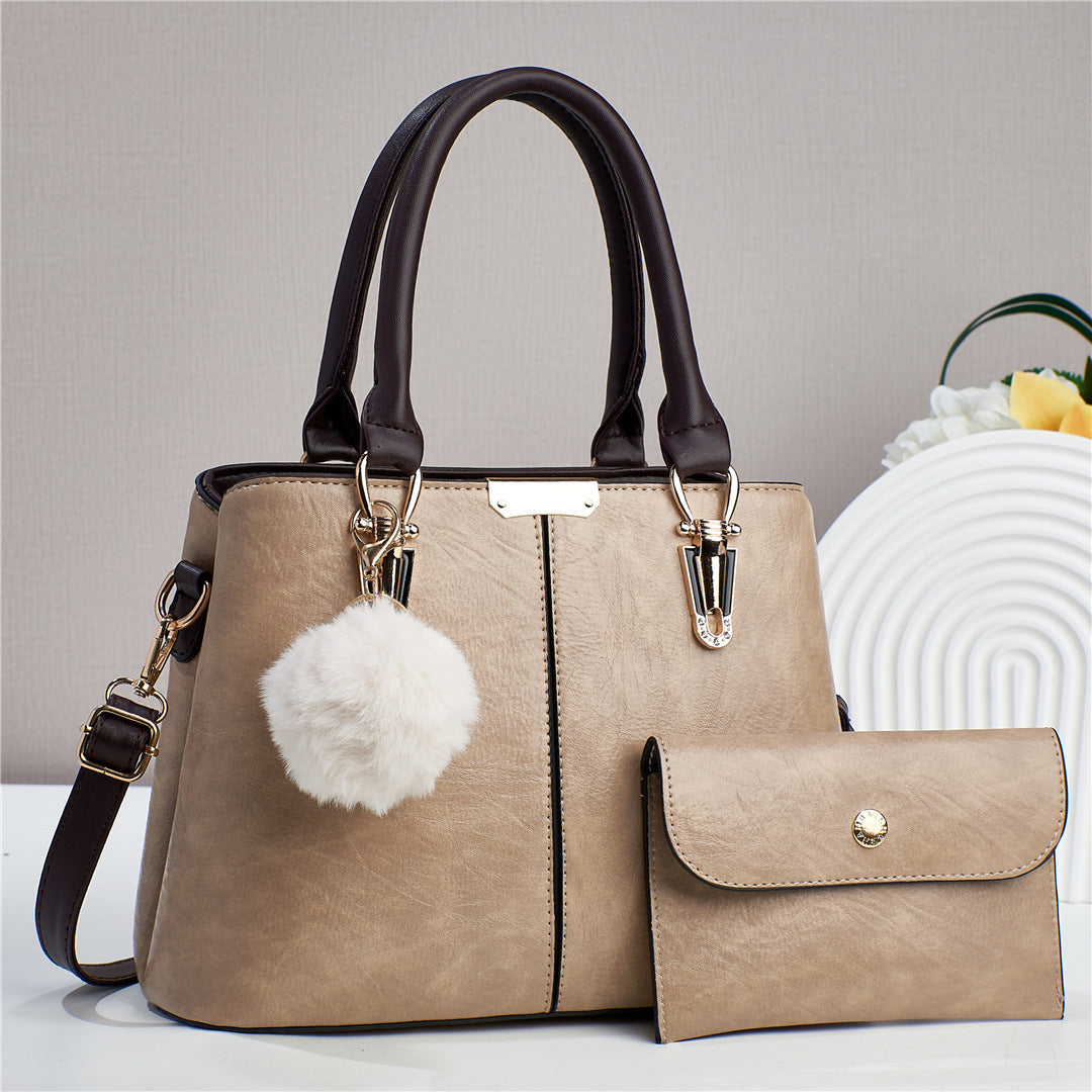 2024 autumn and winter new retro pattern splicing mother-and-child bag simple solid color large capacity single shoulder handbag textured women's bag 