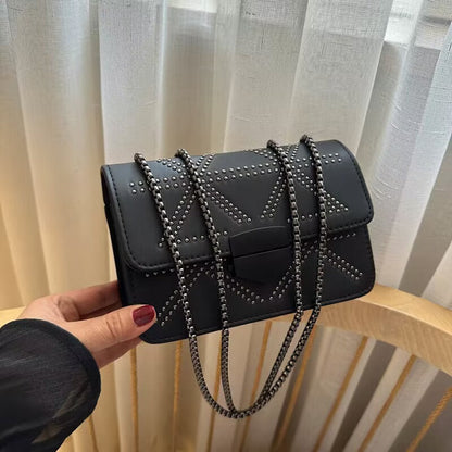 Fashion texture retro small square bag women 2024 new trend simple chain messenger bag trendy ins shoulder bag 