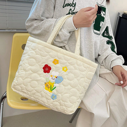 2024 new women's bag embroidered tulip rabbit handbag large capacity cute cartoon girl commuting underarm bag 