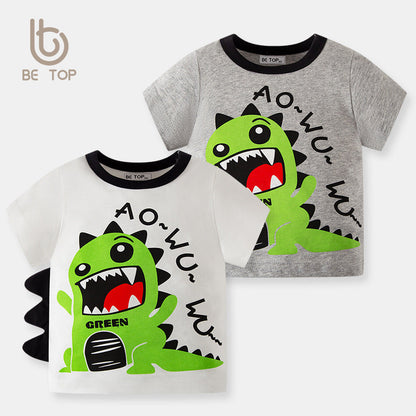 betop children's clothing Korean version dinosaur summer children's short-sleeved T-shirt cartoon pattern boy top half-sleeved sweatshirt