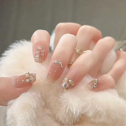 Hand-made nail art wholesale short ice-transparent star diamond chain nail stickers nail stickers finished white glitter nail stickers