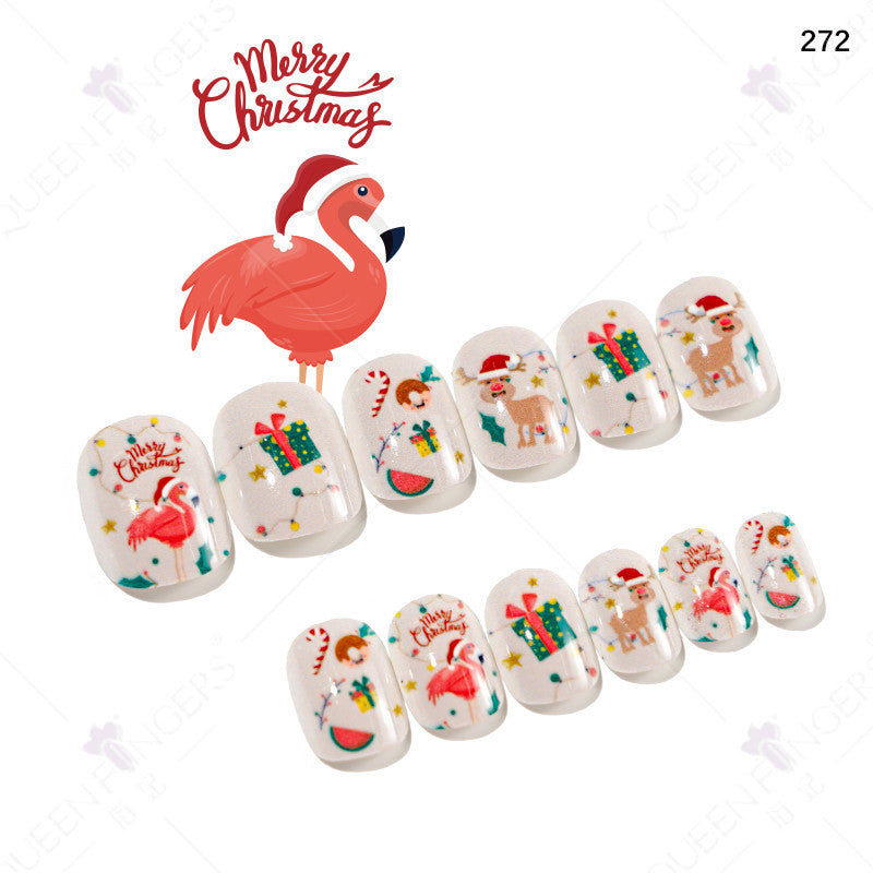 Christmas children's nail tips short wearable nail tips finished cute nail art children's nail art fake nail tips