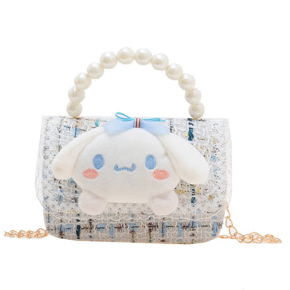 Cute children's small square bag fashionable pearl handbag trendy versatile chain crossbody bag girl's coin shoulder bag