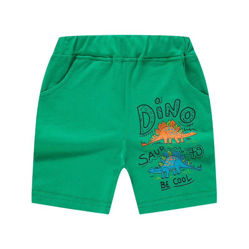 2024 summer new children's cartoon dinosaur shorts baby pure cotton shorts outerwear pants knitted pants