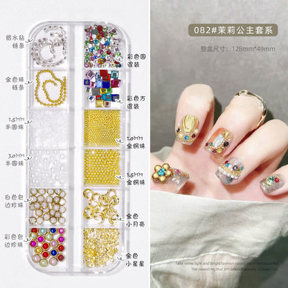 Nail art diamond jewelry wholesale net red five petal flower mixed flat bottom aurora resin bow rivet camellia flower diamond